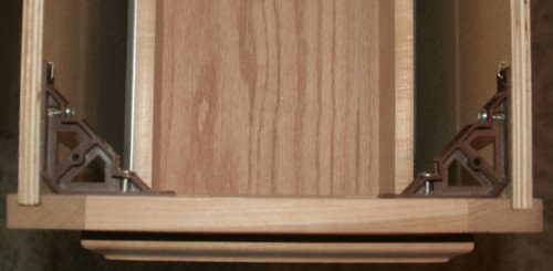 Top front view of base cabinet with drawers